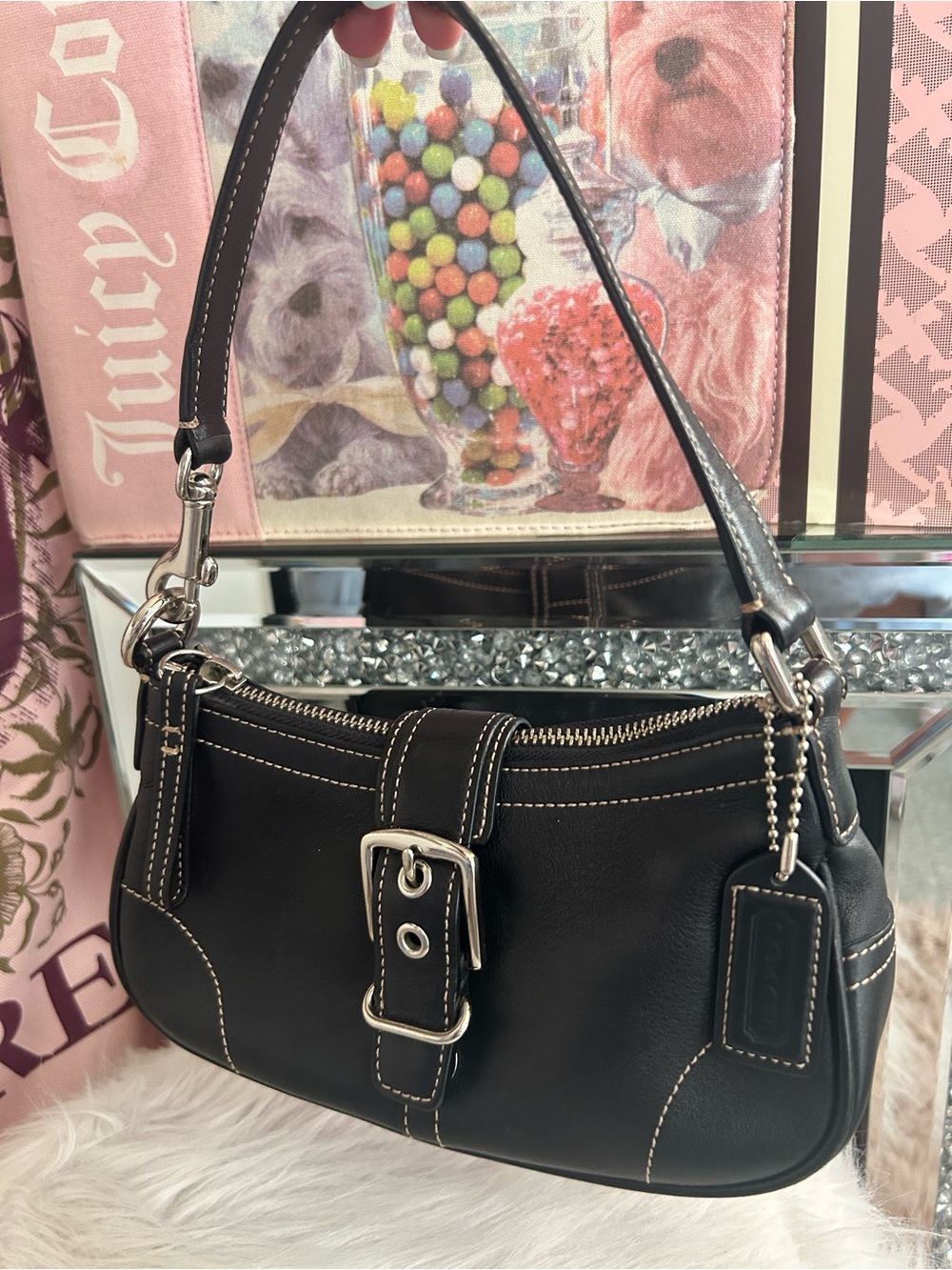 Y2K Vintage Coach Hampton Demi Black Leather Bag 7542